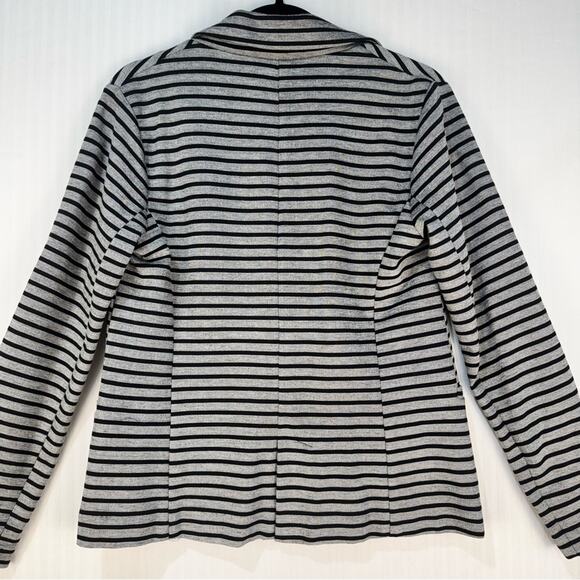 Olivia Moon Striped Black/Gray Stretch Knit Blazer Jacket Women's Size Medium - Picture 3 of 8